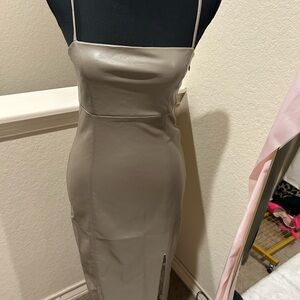Express Chic Taupe Midi Dress